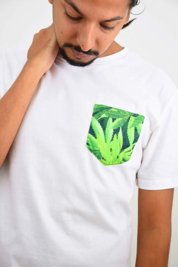 White Cannabis Pocket Print T-shirt3