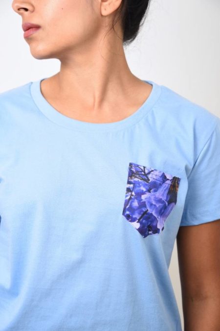 Jacaranda Print Pocket T-shirt (Blue) - TreeWear