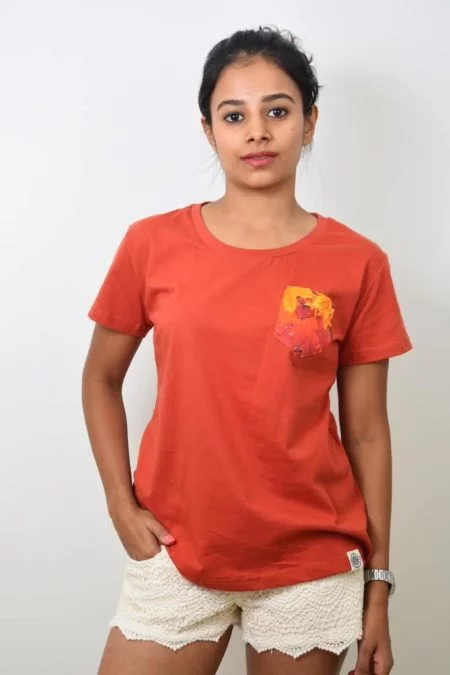 Red Maple Print Pocket T-shirt (Rust Red) - TreeWear