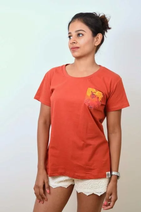 Red Maple Print Pocket T-shirt (Rust Red) - TreeWear2