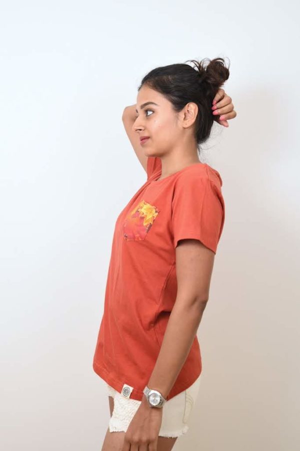 Red Maple Print Pocket T-shirt (Rust Red) - TreeWear3