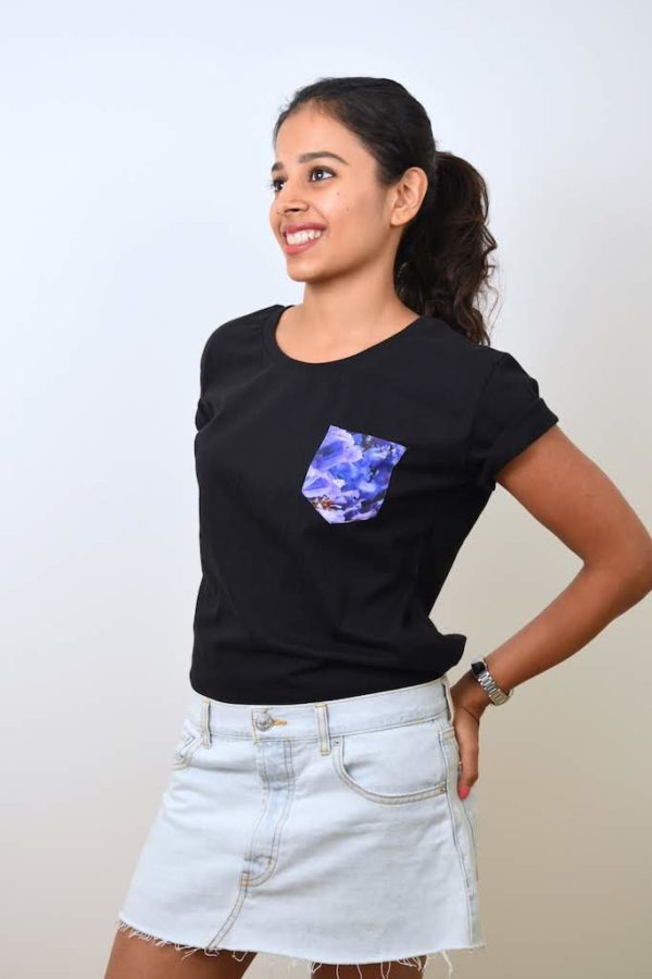 Jacaranda Print Pocket T-shirt (Black) - TreeWear