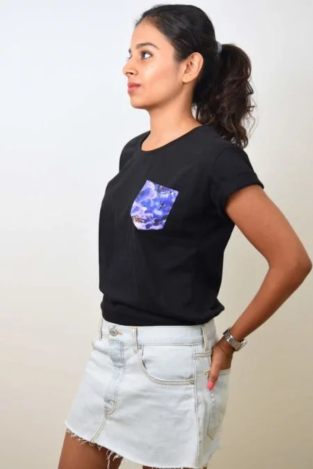 Jacaranda Print Pocket T-shirt (Black) - TreeWear2