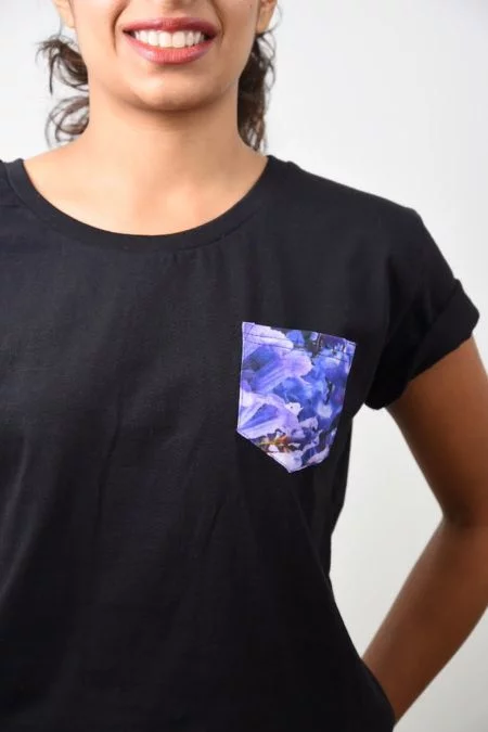 Jacaranda Print Pocket T-shirt (Black) - TreeWear3