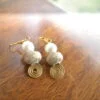 Beige And Gold Floral Wired Earrings