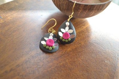 Black and Pink mirror earrings
