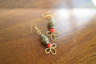 Black and red floral wired earrings