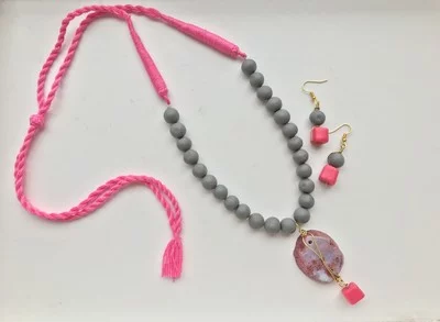Pink and Grey Necklace set