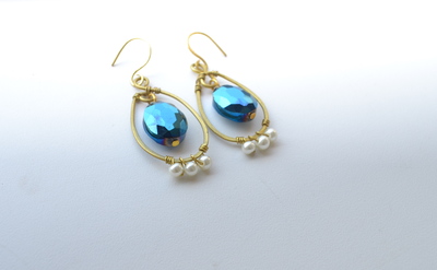 Royal blue oval earrings