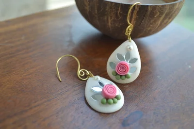 White and pink mirror earrings