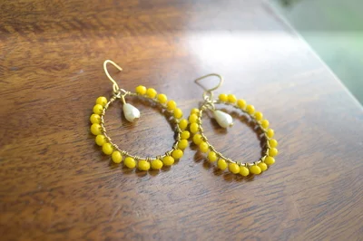 Yellow And Pearl Hoop Earrings