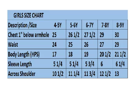 Woodwose Girls Size Chart
