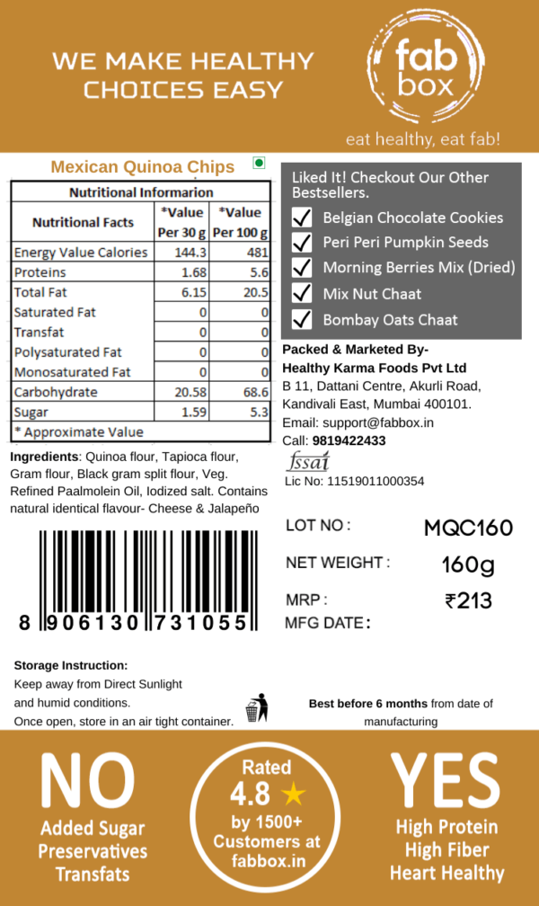 Fabbox Mexican Quinoa Chips - 160 gms - Image 3