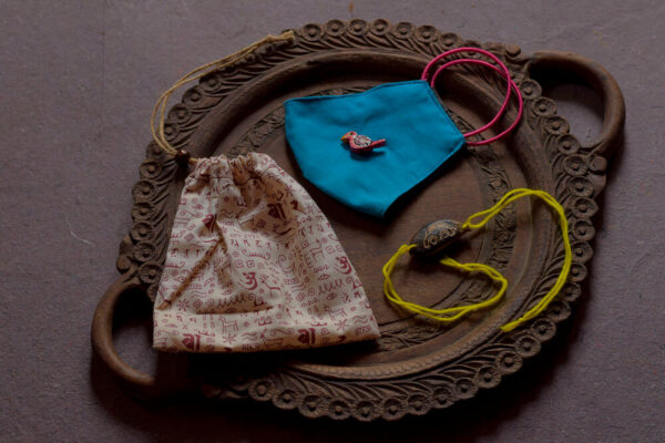 Blue Cotton Mask with Plantable Seed Rakhi